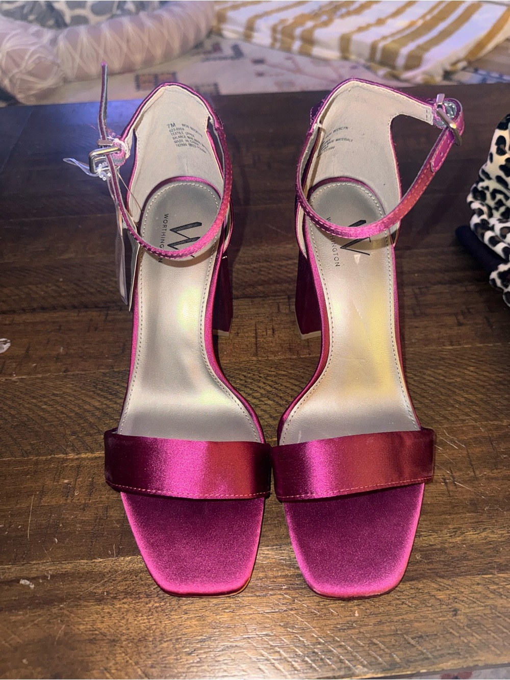 Women’s Worthington Satin Ankle-Strap Block Heel Sandals in Fuchsia - Size 7